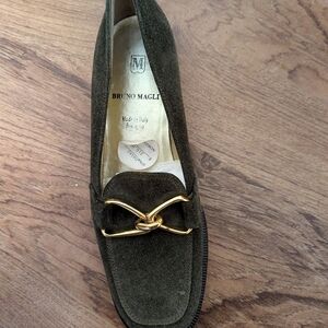 Bruno Magli Women's Dark Green Loafers with Gold Detail